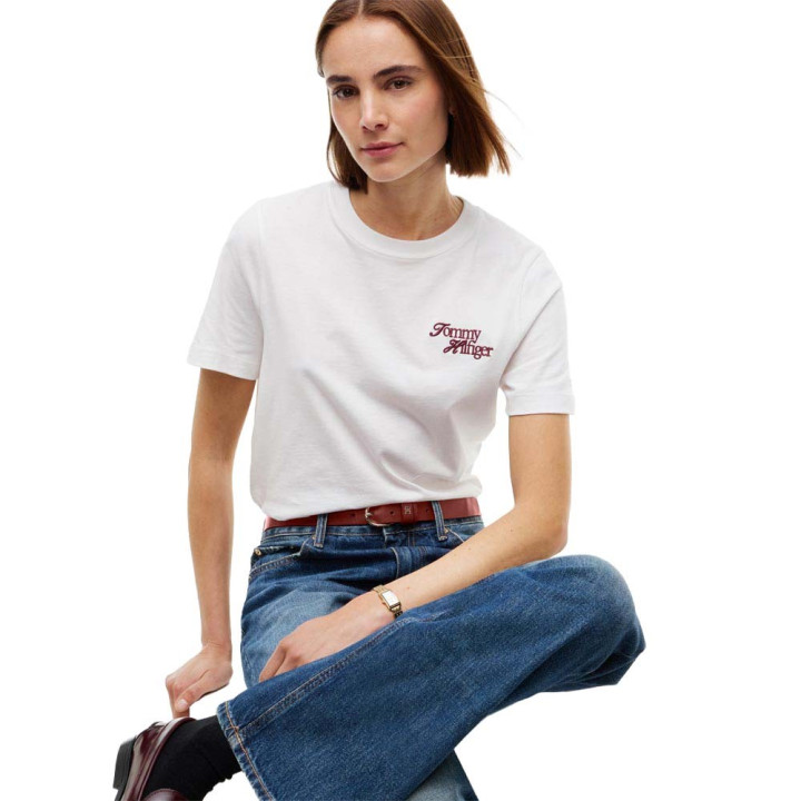 Tommy Hilfiger T-Shirt Script New Reg Bianco Donna