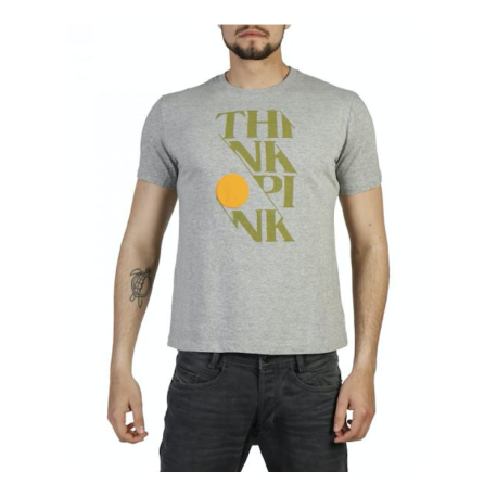 Think Pink T-Shirt Scritta Grigio