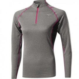 Mizuno Bt T-Shirt Ml Run 1/2 Zip Wool Finegrey/Pink Donna