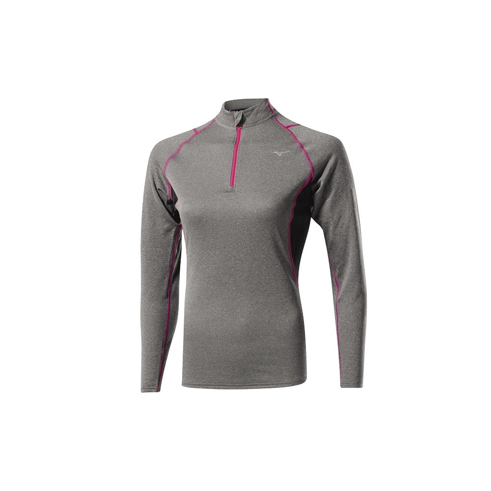 Mizuno Bt T-Shirt Ml Run 1/2 Zip Wool Finegrey/Pink Donna S