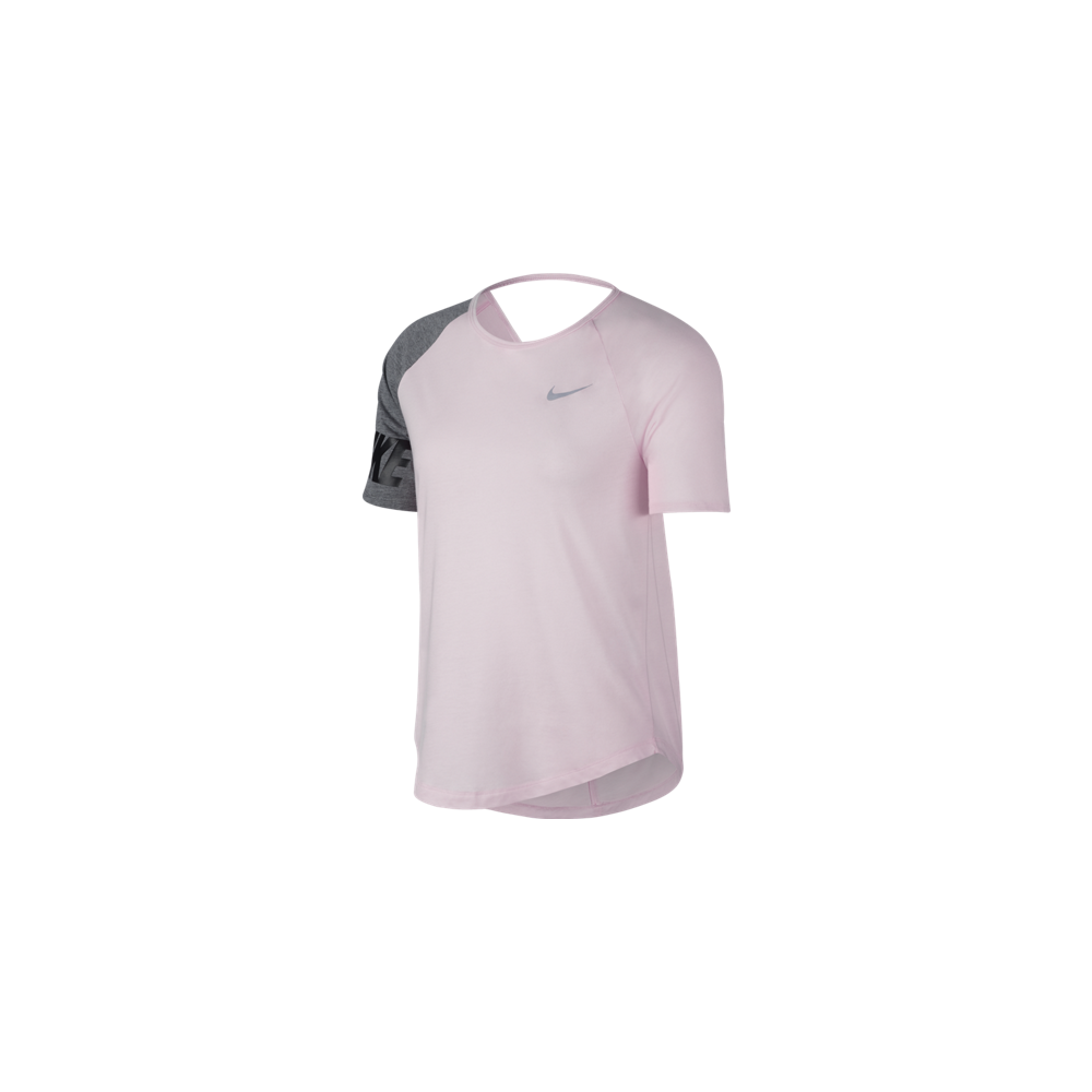 Nike Maglia Running Manica Corta Miler Rosa Grigio Donna Nike Maglia Running Manica Corta Miler Rosa Grigio Donna