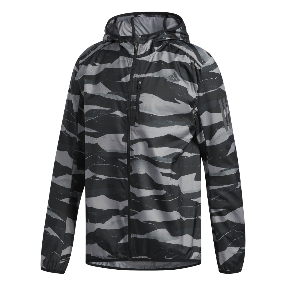 ADIDAS Da Uomo Peso Giacca A Vento Top Nero Sport Correre con cappuccio cerniera intera