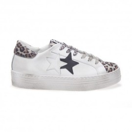 2star Sneakers Low High Sole Bianco Maculato Donna