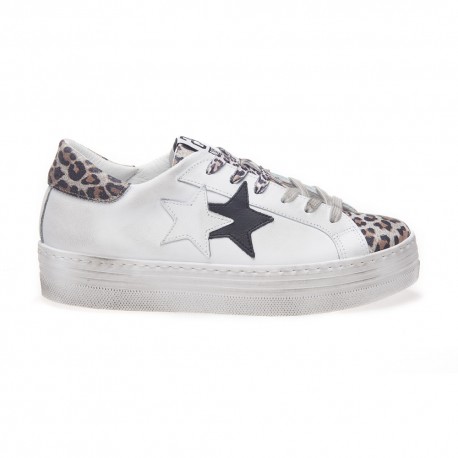 2star Sneakers Low High Sole Bianco Maculato Donna