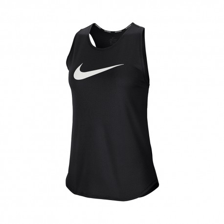 Nike Canotta Running Swoosh Nero Argento Donna