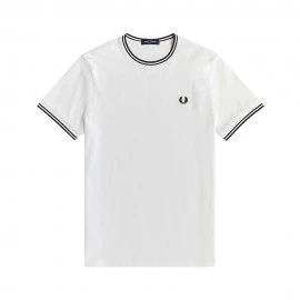 Fred Perry T-Shirt Collo Righe Bianco Uomo
