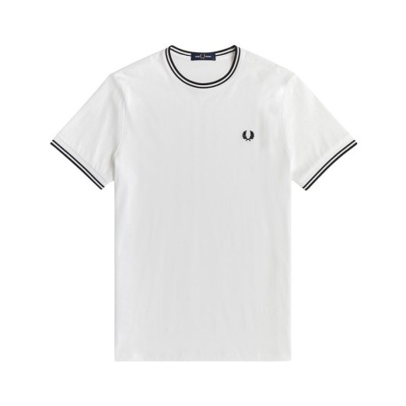 Fred Perry T-Shirt Collo Righe Bianco Uomo