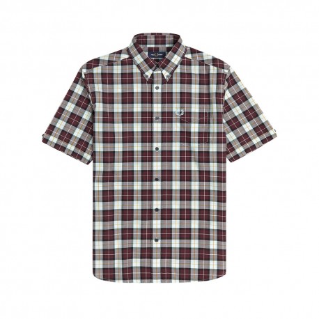 Fred Perry Camicia Manica Corta Quadri Rosso Uomo