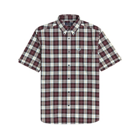 Fred Perry Camicia Manica Corta Quadri Rosso Uomo