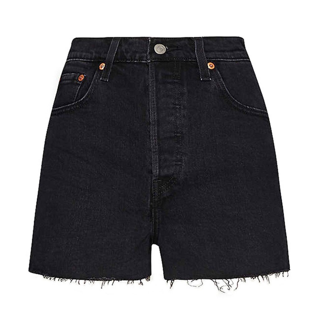 NEXT Nero Denim Vita Alta Pantaloncini Taglia 12 