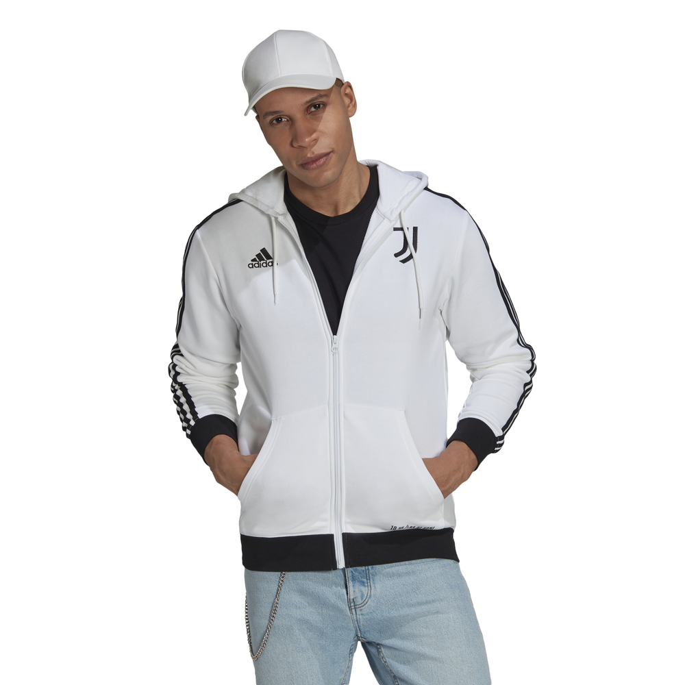 Image of ADIDAS felpa con cappuccio juve 3stripes fz bianco nero uomo M