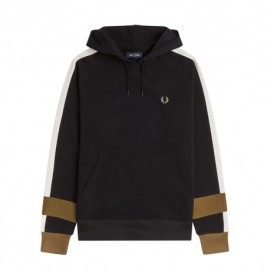 Fred Perry Felpa Con Cappuccio Maniche Bicolore Nero Uomo