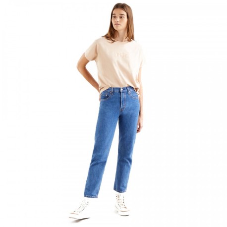 Levi's Jeans 501 Crop Con Strappo Blu Medio Donna