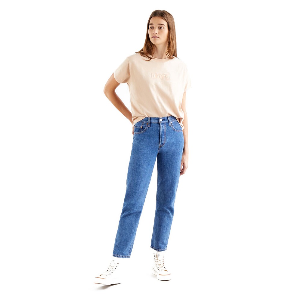 Image of Levi's Jeans 501 Crop Con Strappo Blu Medio Donna 28